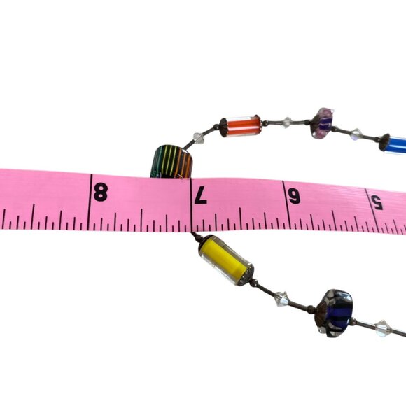 Sterling Silver Beaded Choker Rainbow Art Glass Necklace Modernist Jewelry Artsy - Picture 12 of 13